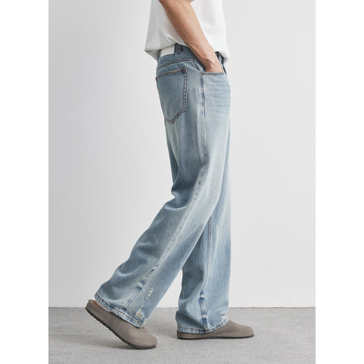 Jeans Rectos Rotos para Hombre en Lavado Claro - Image 4