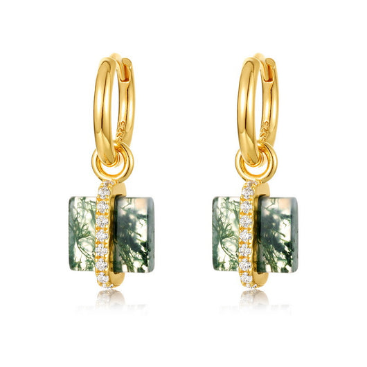 Aretes de Plata S925 con Ágata Musgo Natural - Diseño Cuadrado Minimalista - Image 4