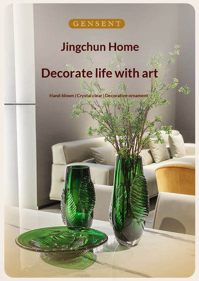 Jarrón de Cristal Verde Esmeralda Estilo Chino para Sala y Comedor - Image 13