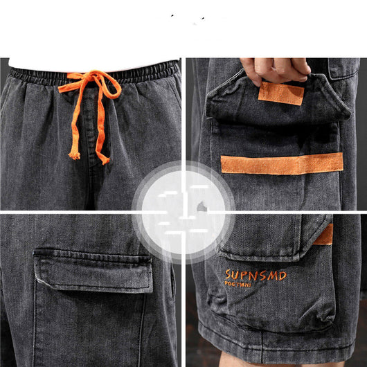 Pantalones Capri Elásticos Bordados con Múltiples Bolsillos - Image 9
