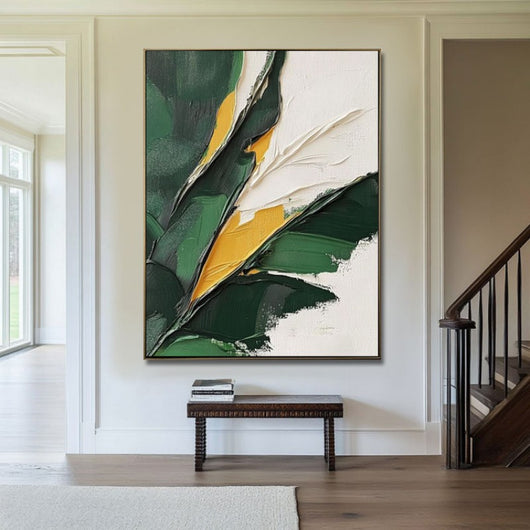 Cuadro Óleo Pintado a Mano con Hojas de Plátano y Plantas Verdes para Decoración del Hogar - Image 9