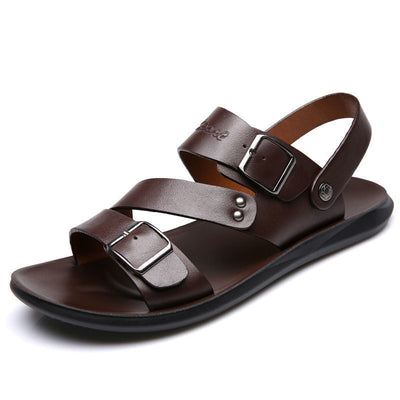 Sandalias Casuales de Cuero Doble Capa con Suela Gruesa - Chanclas Versátiles para Hombre - Image 6