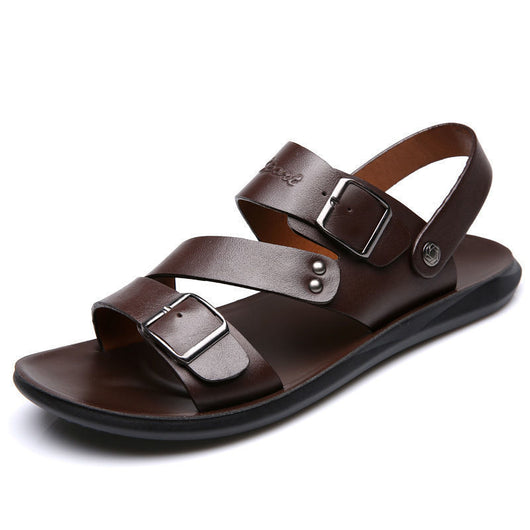 Sandalias Casuales de Cuero Doble Capa con Suela Gruesa - Chanclas Versátiles para Hombre - Image 6