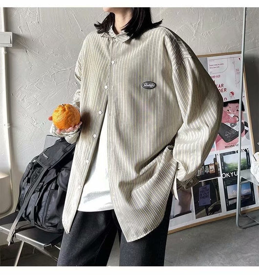 Camisa de Manga Larga Estilo Hong Kong a Rayas Casual Suelta Juvenil - Image 20