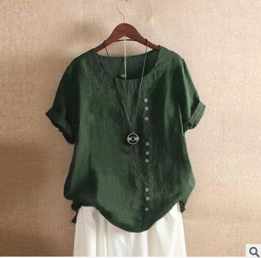 Blusa Holgada Retro Plus Size en Algodón y Lino - Image 4