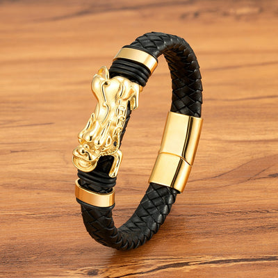 Pulsera Magnética para Hombre con Dragón Pi Xiu - Acero Inoxidable y Cuero con Patrón Leopardo - Image 10