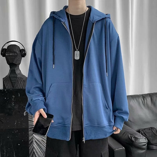 Cardigan Hoodie Hombre Suelto Color Liso Casual