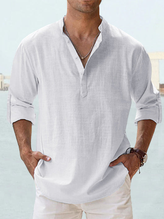 Camisa Casual Suelta de Algodón Manga Larga Color Sólido para Hombre - Image 14