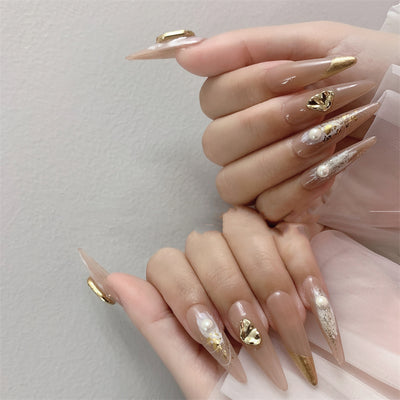 Uñas Postizas Largas Efecto Té con Leche - Lujo y Elegancia - Image 2