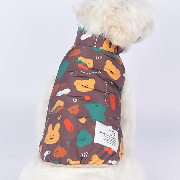 Abrigo Chaleco Reversible de Doble Cara para Mascotas - Diseño Cartoon Otoño Invierno