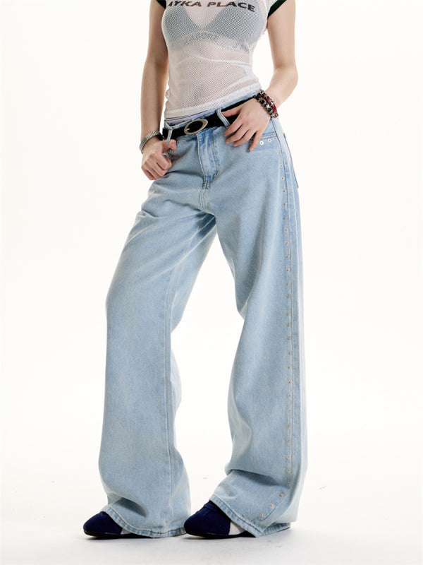 Pantalones Matchet Estilo Hot Girl Retro Americano con Detalles Remachados