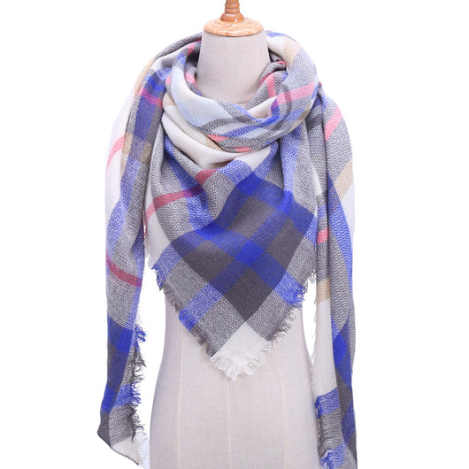 Bufanda de Cashmira Artificial Otoño Invierno Triangular Pareja Cuadros Cálida - Image 34