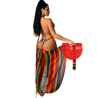 Bikini de Tres Piezas con Tul Estampado y Abertura Lateral - Image 10