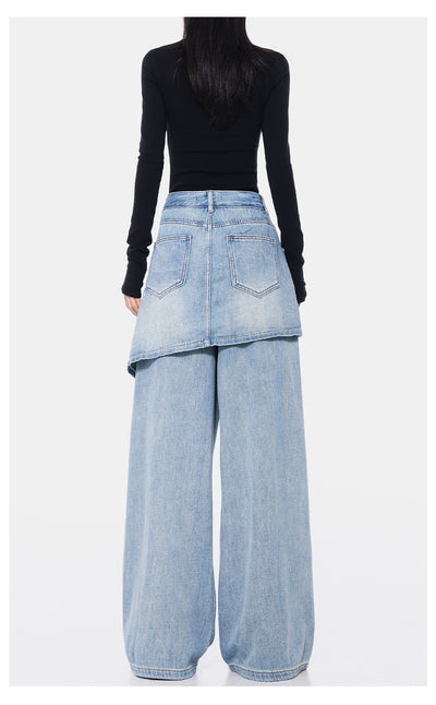 Pantalones Rectos Azul Vintage Efecto Desgastado Doble Tela para Mujer - Image 15