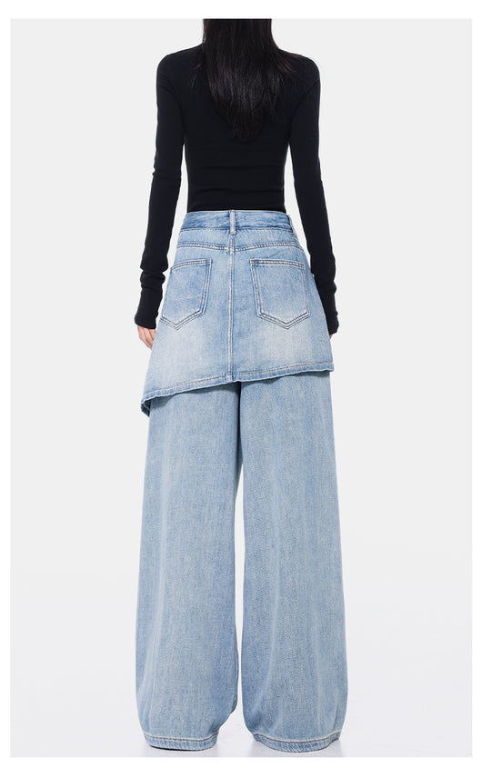 Pantalones Rectos Azul Vintage Efecto Desgastado Doble Tela para Mujer - Image 15