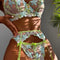 Conjunto de Tres Piezas de Ropa Interior de Malla Floral Artesanal Fruncida