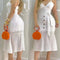 Vestido Slip Blanco con Cutout y Cinturón Forrado