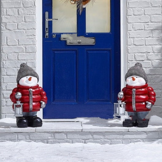 Adornos Navideños Muñeco de Nieve con Chaqueta Roja Acolchada