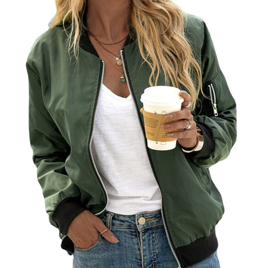 Chaqueta Exterior Mujer de Color Sólido con Cierre - Estilo Europeo Otoño - Image 2