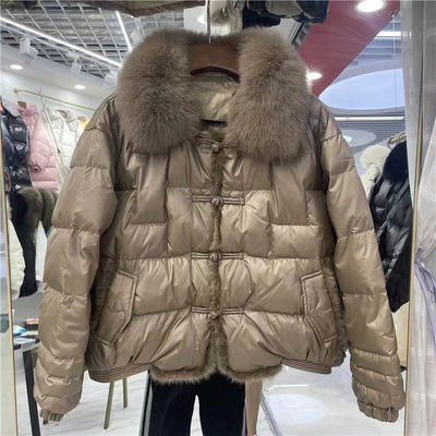 Chaqueta Térmica de Plumón de Pato Blanco con Cuello de Piel - Image 7