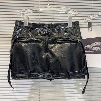 Falda de Cuero Patchwork Hot Girl - Estilo Urbano Moderno - Image 5