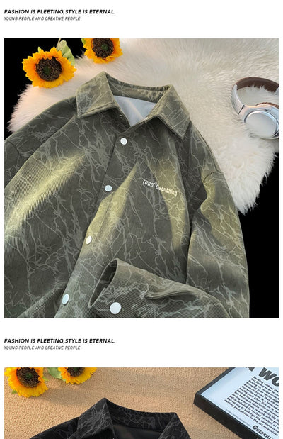 Camisa de Pana Bordada Estilo Retro Americano Premium para Hombre - Image 10