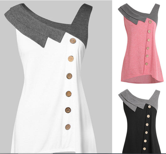 Blusa con Bloques de Color Asimétricos y Chaleco Botones Talla Grande - Image 5