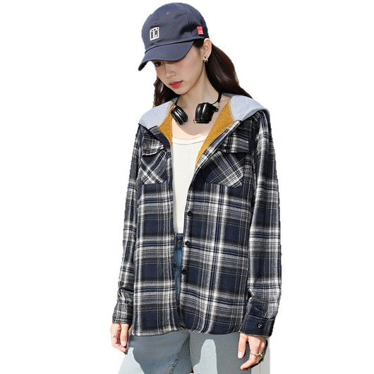 Camisa Cuadros Holgada con Capucha para Mujer - Image 5