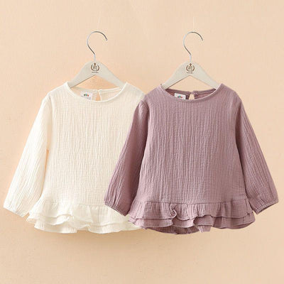 Blusa Infantil de Algodón y Lino con Volantes y Mangas Largas