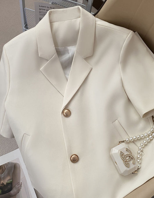 Blazer Ejecutivo Blanco Crema de Manga Corta para Mujer - Image 9
