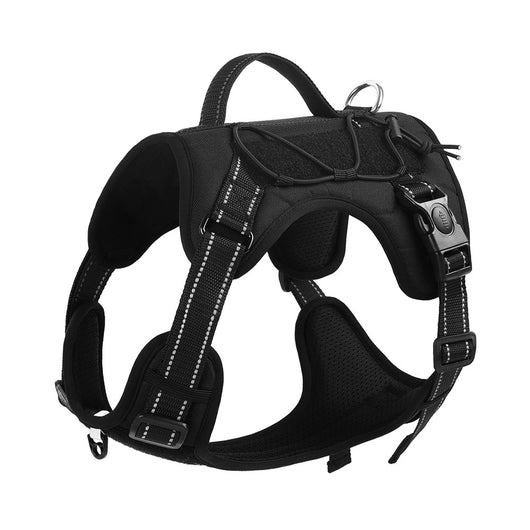 Purple pet harness with reflective straps, a top handle, and a metal D-ring for leash attachment. - Image 6