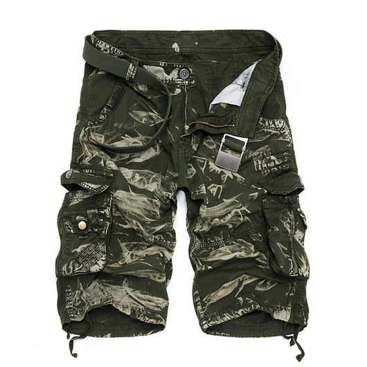 Pantalones Cargo Cortos Estilo Coreano Hombre - Cintura Suelta 5 Puntos Multi Bolsillo Camuflaje - Image 11