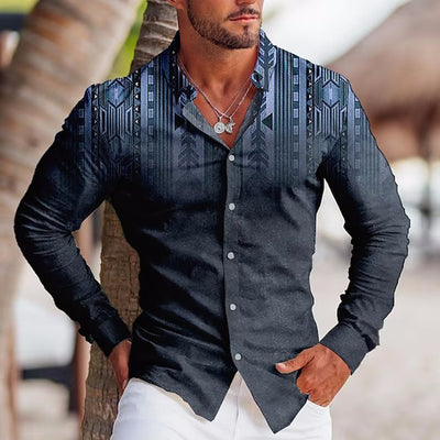 Camisa Estampada de Manga Larga con Solapa para Hombre - Image 5