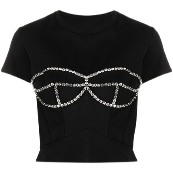 Playera Manga Corta con Diseño de Cristales Brillantes