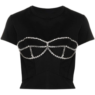 Playera Manga Corta con Diseño de Cristales Brillantes