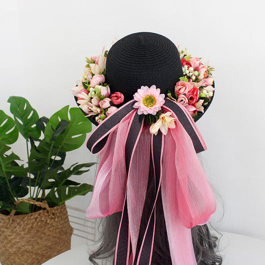 Sombrero de Paja Artesanal con Ala Ancha y Flores para Mujer - Image 9