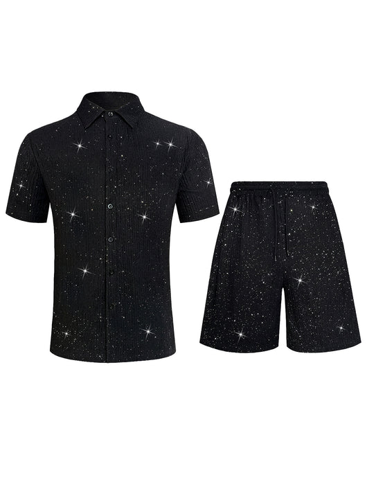 Conjunto de Camisa Brillante y Pantalón Corto para Hombre - Image 22