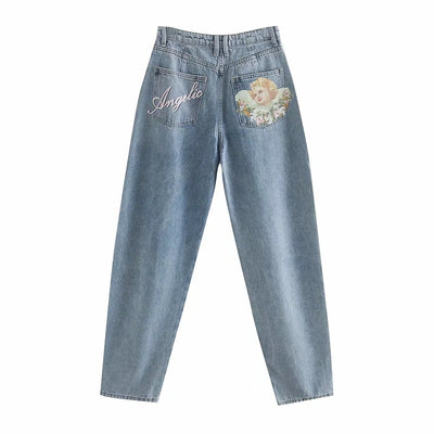 Jeans Retro Cintura Alta con Estampado Ángel Holgados Americanos - Image 9
