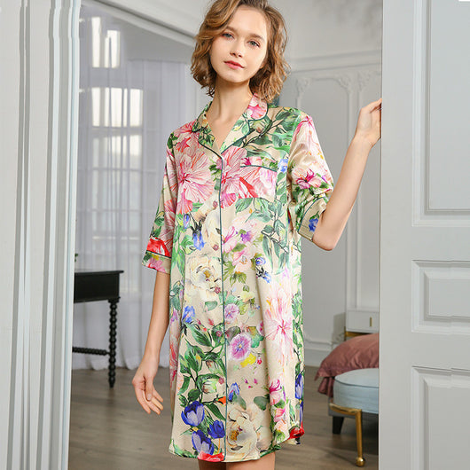 Camisón de Seda Estampado Estilo Camisa para Mujer - Image 9