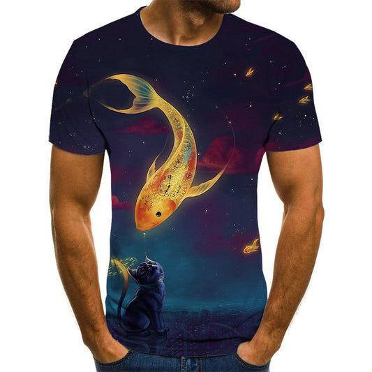 Playera Deportiva Ajustada con Estampado 3D de Gatos