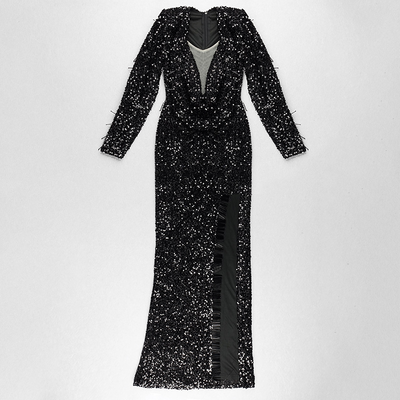 Vestido de Fiesta Vintage Elegante con Abertura Lateral y Manga Larga - Image 7