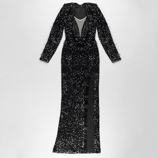 Vestido de Fiesta Vintage Elegante con Abertura Lateral y Manga Larga - Image 7