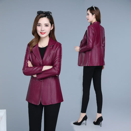 Chaqueta de Cuero Corta para Mujer con Cuello Solapa y Ajuste Slim - Image 4