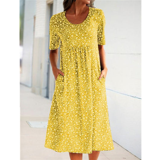 Vestido Midi Floral Escote Redondo Manga Corta - Image 6