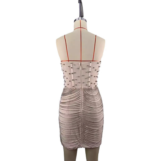 Vestido Mini Ajustado con Hombros Descubiertos y Detalles de Diamantes - Image 5
