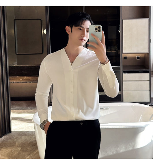 Camisa de Cuello V Manga Larga con Textura Waffle para Hombre - Image 11