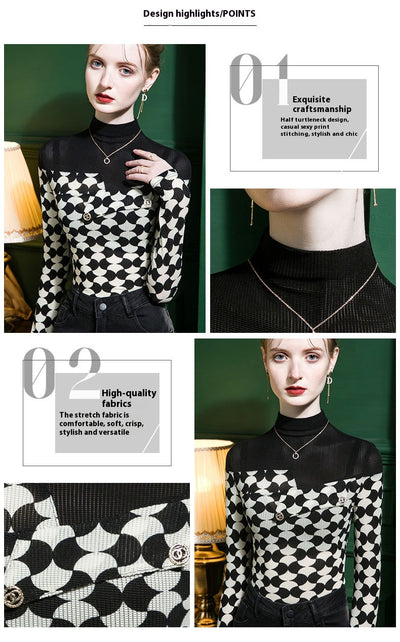 Blusa Estampada Cuello Alto con Costuras Decorativas - Image 10