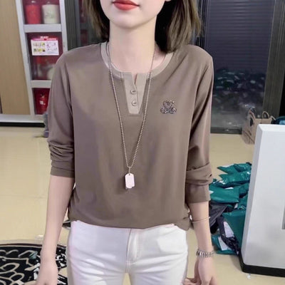 Blusa Casual para Mujer con Cuello V y Detalles de Strass - Image 2