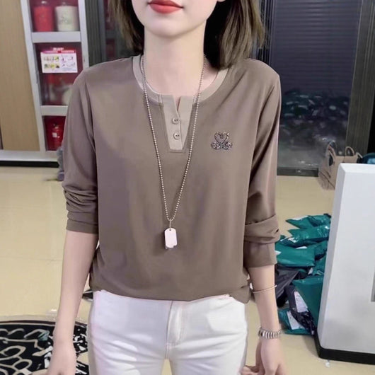 Blusa Casual para Mujer con Cuello V y Detalles de Strass - Image 2