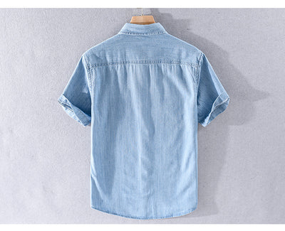 Camisa Denim Manga Corta de Algodón para Hombre - Clásica y Versátil - Image 13
